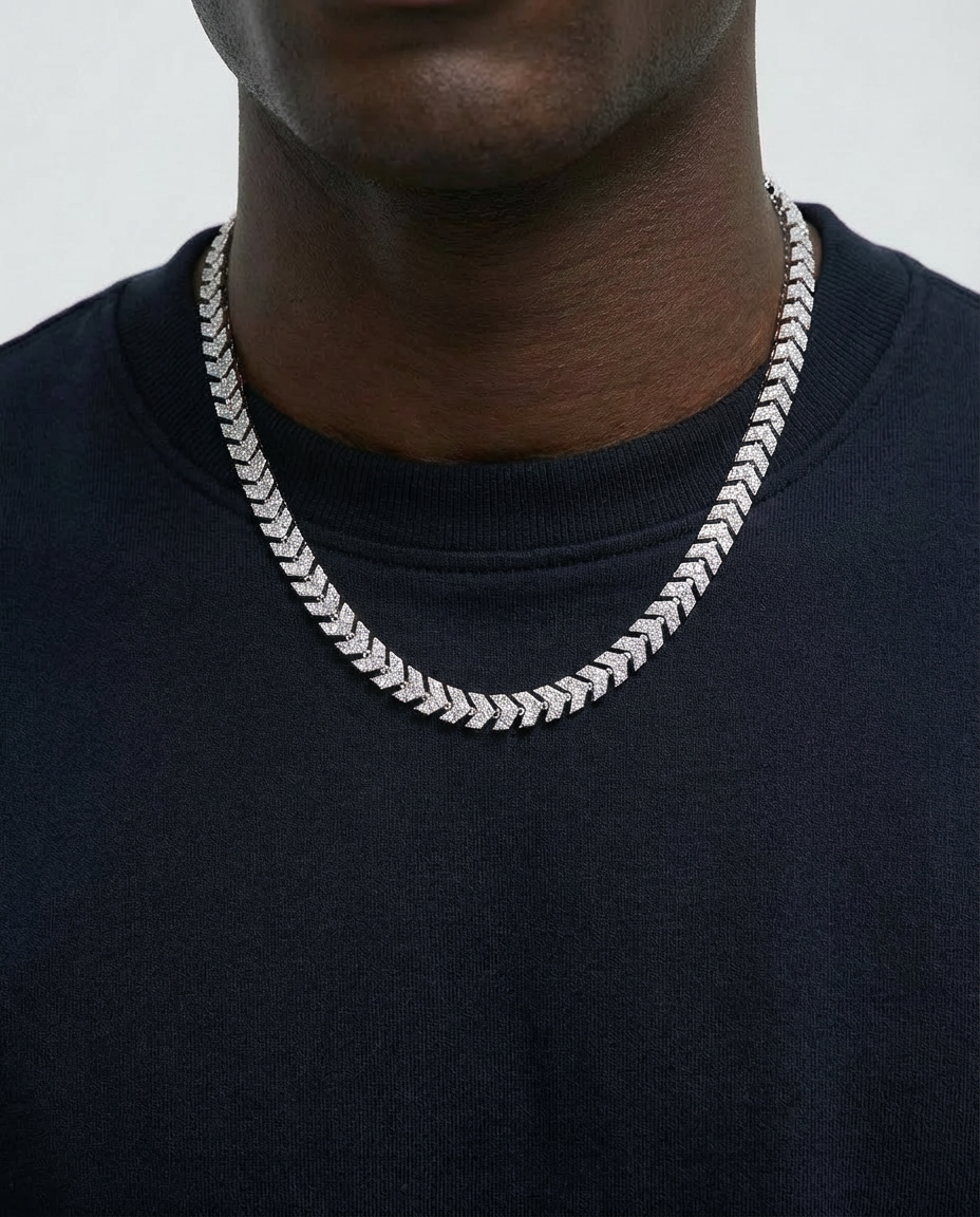 Chevron V-Link Diamond Chain Necklace