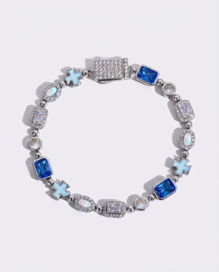 Iced Cross Lock Gem Bracelet