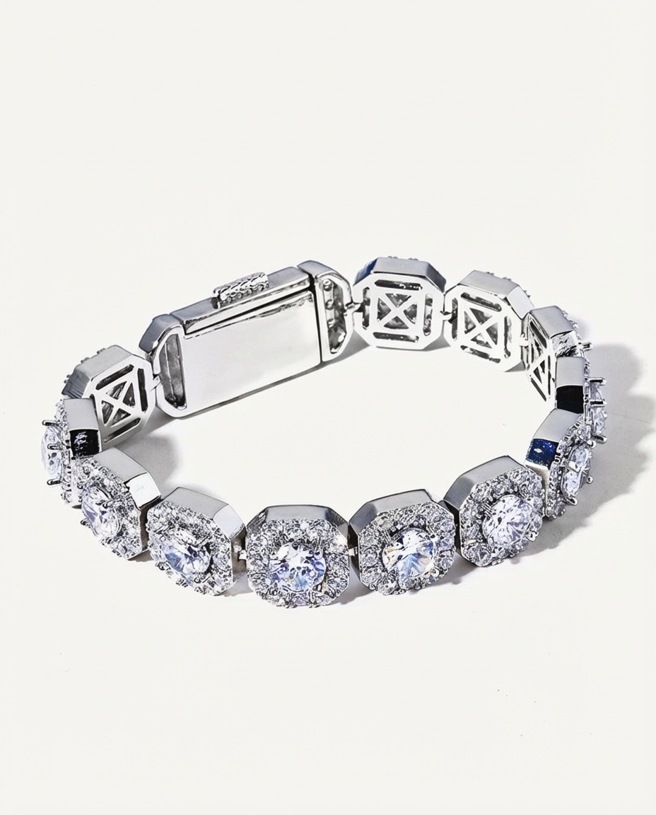 Iced Square Halo Bracelet